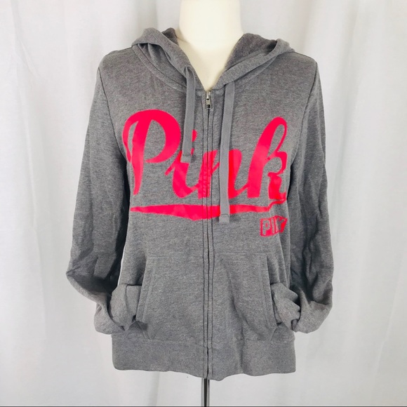 PINK Victoria's Secret Tops - Victoria’s Secret Pink L Gray Pink Zip Up Hoodie